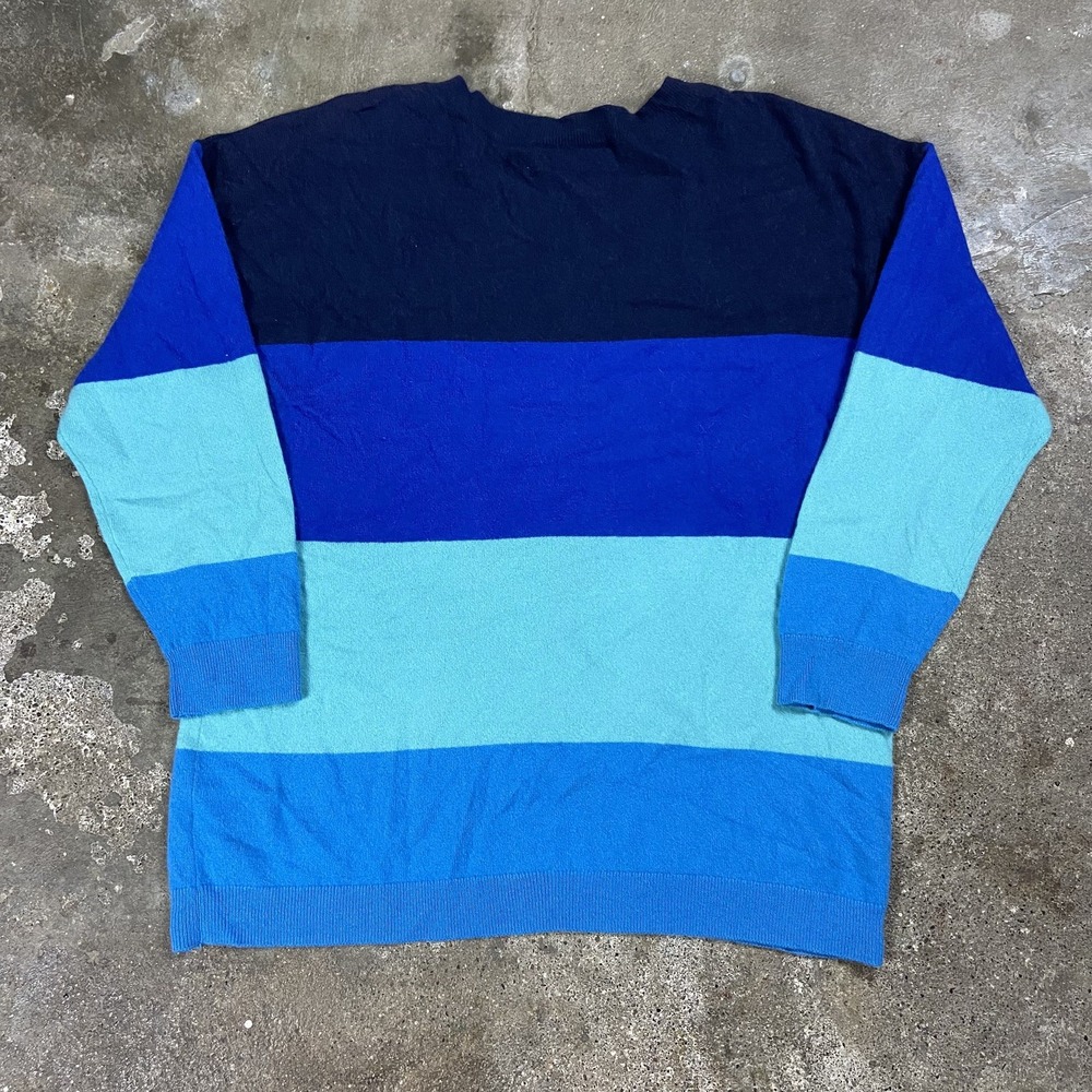 Talbots Sweater Women's Size XL Blue Colorblock Crewneck Pullover 100% Cashmere - Picture 2 of 7